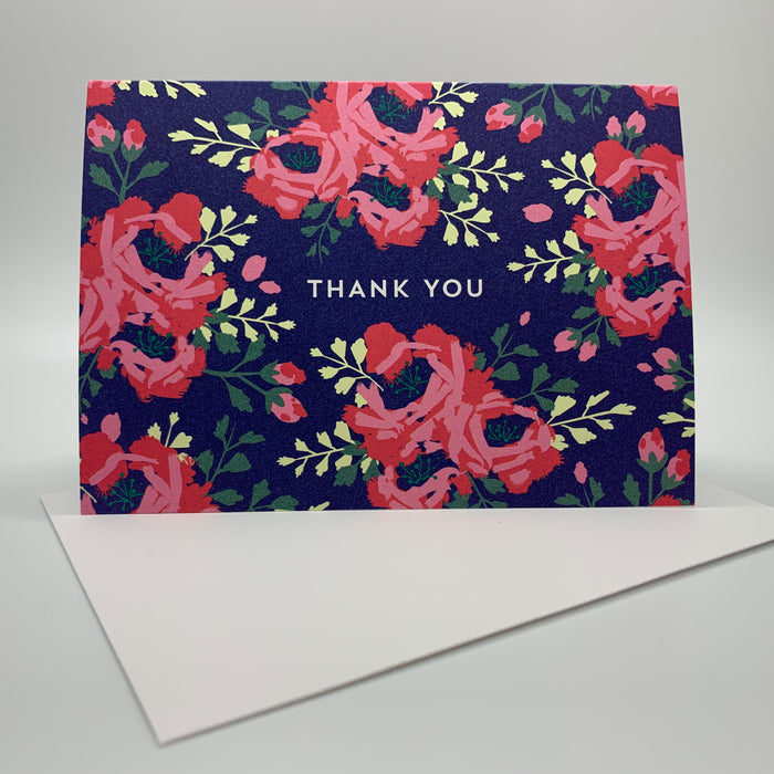 English Roses Thank You Card - Indigo