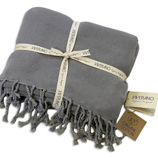 Tuck Knit Tassel Throw Blanket (Organic Cotton)